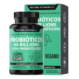 Probioticos 60 Billion Ufc + Prebióticos (prebiotic)| 13 Cepas | Tecnología De Microencapsulación 4 Capas - Vegano - Fibra - Vitaminas Mujer / Hombre 