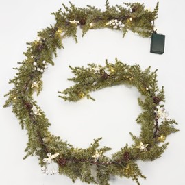 CENMORISE Pine Garland-6FT Christmas Garland,Winter Snowy Garland, Battery Operated Garland with Lights,Prelit Garland Timer for Mantle Holiday Outdoor Indoor Fireplace Decor