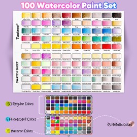 Taotree Watercolor Paint Set 100 Colors, Art Supplies Watercolors Kit Travel Water Colors with Paints Brushes, Crafts Painting Supplies, Drawing Gifts for Teens Girls Boys Kids Adults Artists