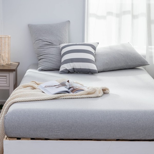LIFETOWN 100% Jersey Knit Cotton Sheet, Extra Deep Pocket Sheet,