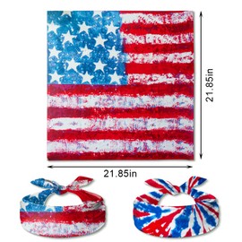 ALIBBON 2 Pcs Labor Day Patriotic Bandanas, American Flag Bandanas Multi-Purpose Cotton Veterans Day Bandanas Red White and Blue Print Tie Dye Paisley Cowboy Bandanas for Men and Women