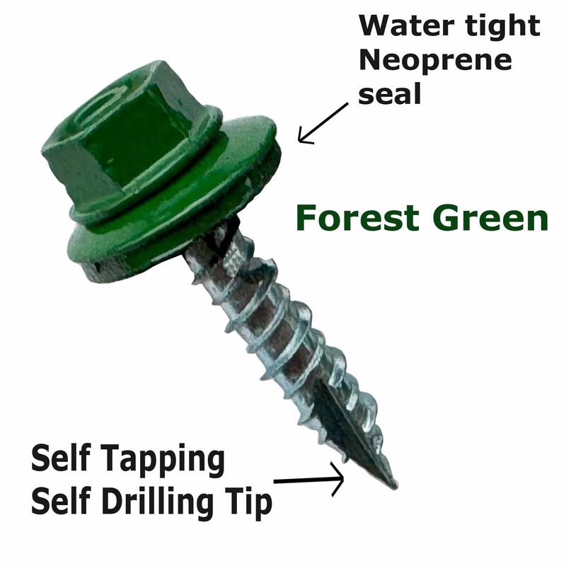 (100) BRAUNY BOY Forest Green - Metal Roofing Screws #10