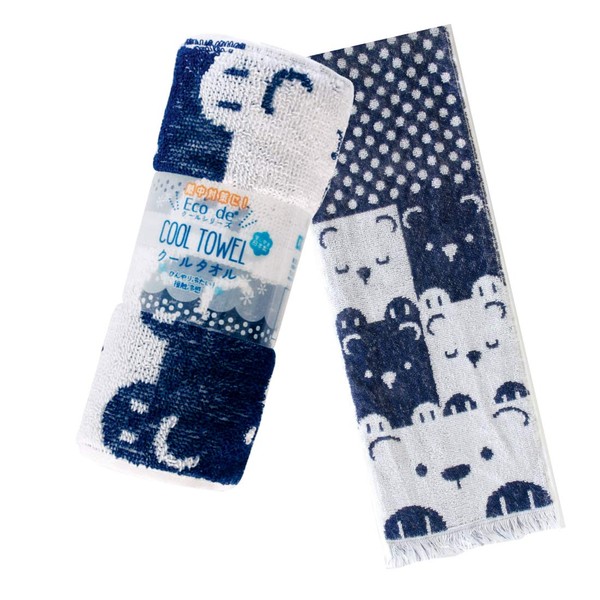 Cool Towel Cooling Towel Eco de Cool Cool Even Without Wet, Approx. 6.3 x 35.4 inches (16 x 90 cm), 1 Piece Polar Bear Family Navy (Cool Sensation, Cooling, Heatstroke Countermeasure, Cooling Protection, Chill Pile Scarf, Senshu Towel, JoGAN)