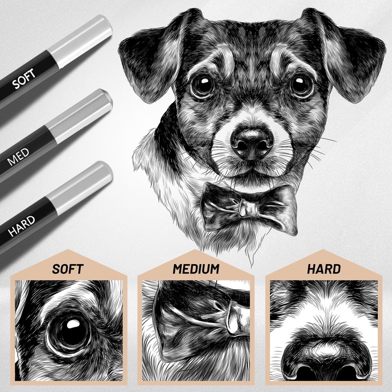 Geyoga 72 Pcs Professional Charcoal Pencils Bulk Soft Medium Hard