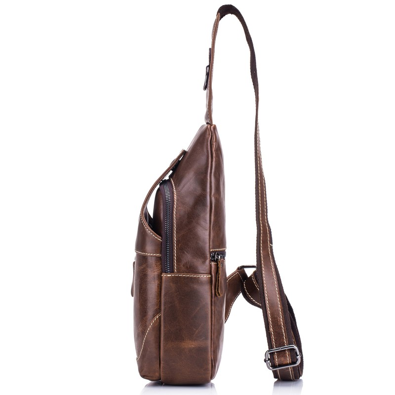 Men Leather Sling Bag Casual Shoulder Chest Crossbody Bag Hiking