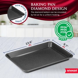 BAKKEN Kitchen Baking Pans - Nonstick Gray Coating, 13.58’’ × 9.65’’ Commercial Grade Carbon Steel Cookie Sheet, Diamond Texture Bottom, PFOA, PFOS, PTFE Free, Oven Safe Tray (450°F), Gray Marble