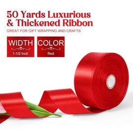 DUOTAN Red Satin Ribbon 1-1/2 Inch Wide×50 Yards, Solid Polyester Fabric Ribbon Roll, Perfect for Gift Wrapping, Bow Making, Floral Bouquets, Crafts, Wedding Party Home Decoration