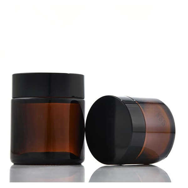 2 Pack 100ml Amber Round Jars with White Lining and Black Lid, Empty Cosmetic Containers, Makeup Storage Jars, Travel Jars for Cream, Lotion, Toiletries, etc