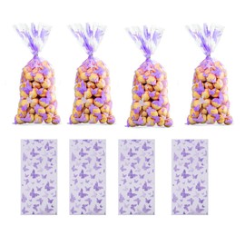 RS 50PCS Butterflies Cellophane Goody Bags Plastic Butterfly Candy Bag Butterfly Treat Bags with 50PCS Twist Ties for Butterfly Theme Baby Shower Birthday Party, Gold