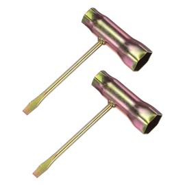 M METERXITY 2-Pack Chainsaw Scrench 13mm by 19mm Steel Combination Screwdriver and Wrench Slotted Screwdriver t Wrench for Spark Plug/Saws Chains/Nuts [1.2mm Thick, Gold Tone]