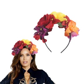 Lopsity Mexican Flower Crown Headband Hawaiian Frida Floral Rose Flower Crown Fake Flower Crowns Headbands For Women Party Costume (C)