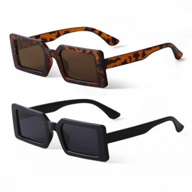 ADE WU Small Square Sunglasses for Women 90s Vintage Fashion Square Frame Sun Glasses for Small Face Woman (Black & Tortoise shell)