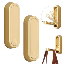 ZcrPrn Foldable Wall Hook, Hanger Hooks, 2 Pcs Gold Heavy Duty Coat Hooks, Folding Hooks for Hanging Coats, Towels, Backpacks, Bags, Folding Hook Wall Mounted for Bathroom Bedroom