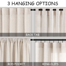 Tan Beige Linen Curtains 90 inch Length for Living Room 2 Panels Burlap Textured Semi Sheer Linen Drapes Rustic Country Window Treatment Farmhouse Drop Cloth Curtain 90 inches Long for Dinning Room