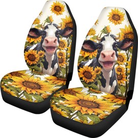 UNICEU Sunflower Car Seat Covers Front Seats Only 2 Pcs - Animal Farm Cow Print Auto Interior Seat Covers Anti-Scratch Protector Universal Fit Trucks SUV Van
