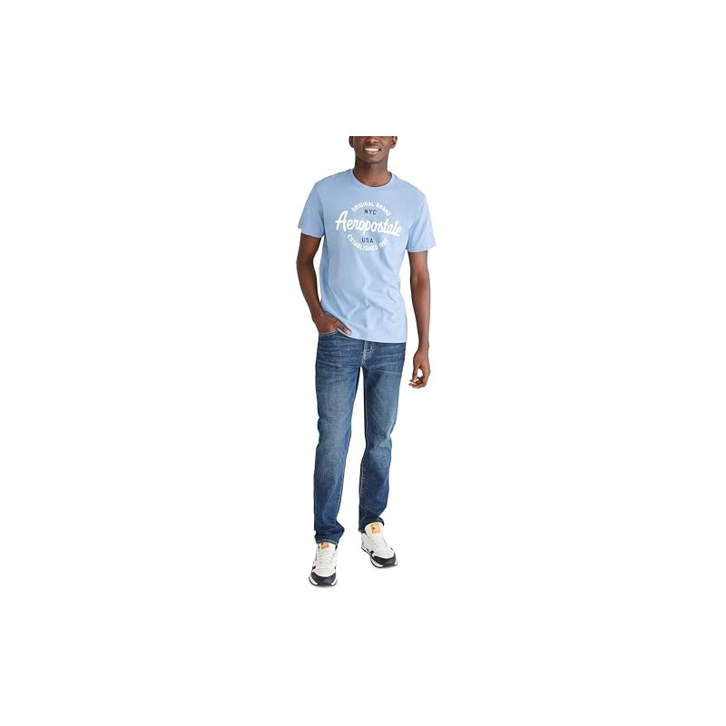 Aero Graphic Circle- Script Aeropostale, Washed Blue, M