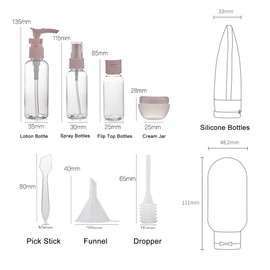 Travel Bottles for Toiletries, 11 PCS Leak Proof Refillable Squeezable Containers Set, Empty Plastic Travel Size Bottles for Shampoo, Conditioner, Cosmetic, Shower Gel