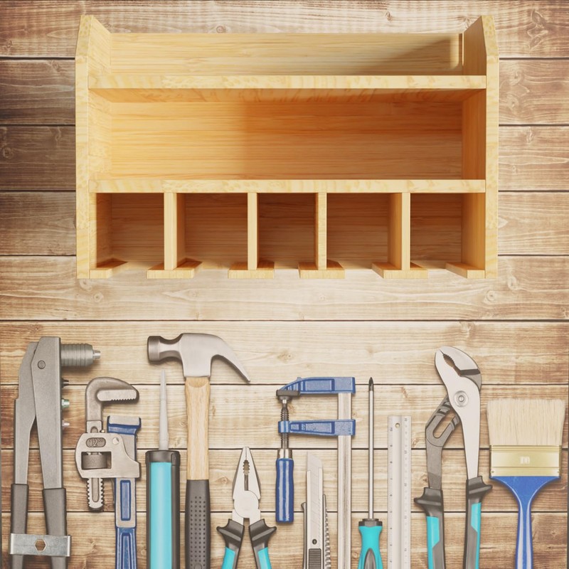 DupliM Bamboo Wall-Mounted Power Tool Organizer, Power Drill Holder and
