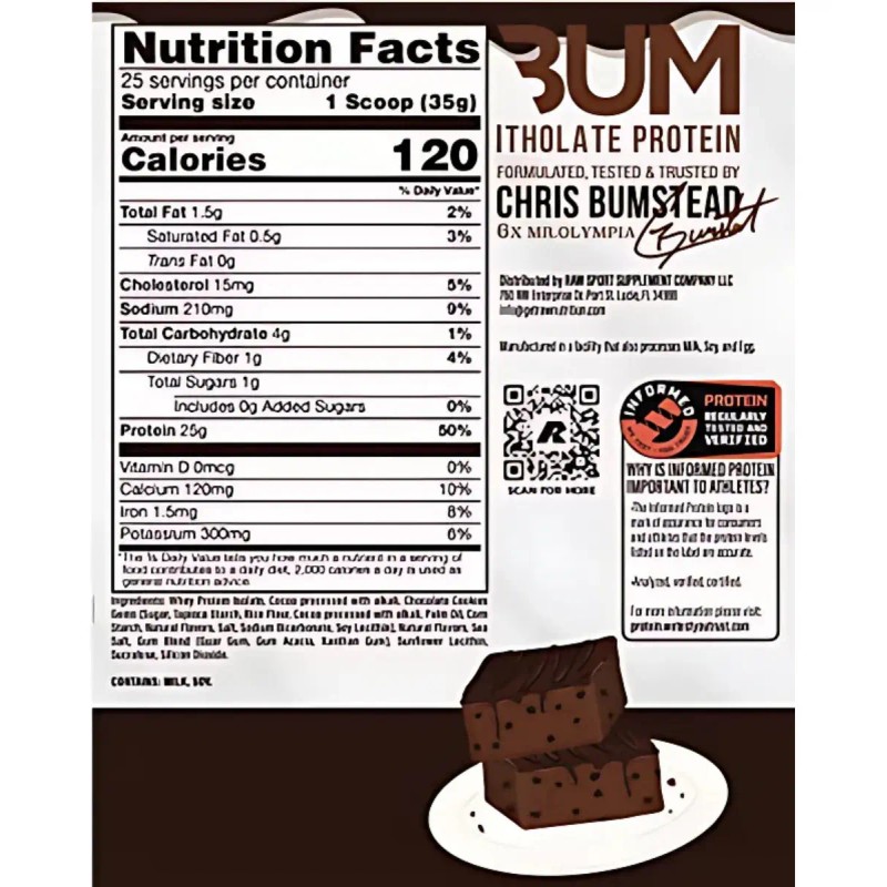 Raw Cbum Proteina Itholate 25 Servicios Sabor Fudge Brownie