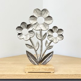 Alfie Francis 26.5cm Tall Flower Ornament for the Living Room Home Decor Accessories Metal Statue Silver Sculpture Decortion