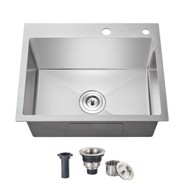 OUGOO 24 x 18 inch Drop-in Tight Radius Kitchen Sink, Stainless Steel Topmount Handmade Single Bowl