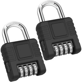 2 Pack Heavy Duty Weatherproof Padlock, Diyife Outdoor Combination Lock with Silicone Case, with 4 Digit Code for Gym Locker, Fence, Gate, Storage Unit (Black)