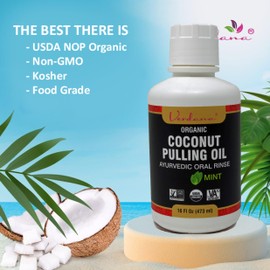 Verdana Organic Oil Pulling for Teeth & Gums – 16 oz Mint – USDA Organic Coconut Oil Pulling Rinse – Alcohol-Free, Fluoride-Free – Natural Mouthwash for Fresh Breath, Gum Health & Oral Detox