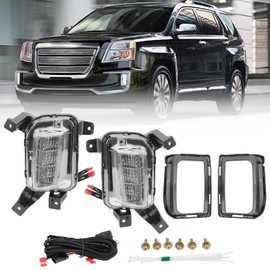 Clidr LED Fog Lights Kit Compatible with 2016 2017 GMC Terrain Front Bumper Fog Lamp Bezel Cover Trim Molding Set with DRL Amber Turn Signal Wire Harness Replace for 84042389 84042390