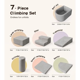 7-Piece Toddler Climbing Toys Indoor, Soft Foam Climbing Blocks with Ball Pit (Balls Not Included), Durable Climbing Toys for Toddlers 1-3, Climb and Crawl Play Set with Widended Velcro, Easy to Clean