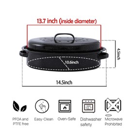 15"Oval Roasting Pan With Lid Small Chicken Roaster With 13.7in Inner Diameter Enamel Steel Roasting Pot Suitable for Outdoors Family Dinnerhigh Temperature Resistance Holiday Gifts