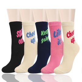 Benefeet Sox Womens Novelty Crazy Solid Crew Socks Funny Inspirational Letter Printed Socks Cool Funky Fun Soft Cotton Dress Socks Casual Weird Silly Wacky Athletic Socks Gifts for Women