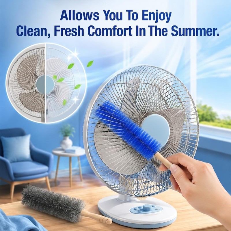 2 PCS Fan Cleaning Brush, Bendable Cobweb Duster with Microfiber