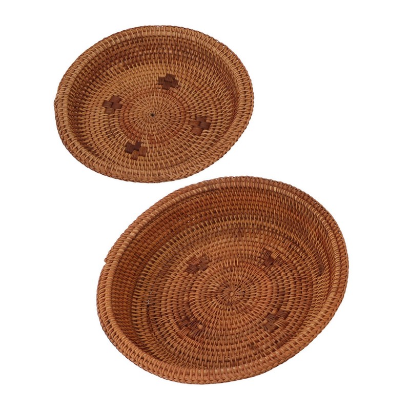 2 PCS Round Rattan Basket Unique Texture Hand Woven Process