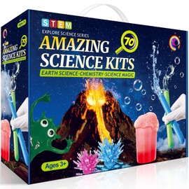 70 Science Kits for Kids Age 4-6-8-10-12, Experiments Chemistry Set STEM Toys Gifts for Boys Girls, Volcano Eruption, Crystal Growing, Bouncy Ball Set, Educational Science Lab Kit Scientific Tools