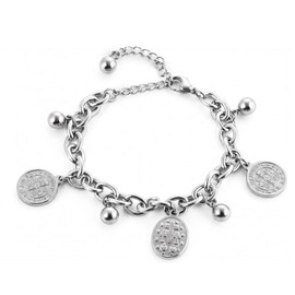 BaBakiak Saint Benedict Charm Bracelet - St. Benedictine Medal Coin Link Bracelet - Religious Gift for Men Women