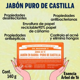 Dr. Bronners Jabon De Castilla En Barra Dr Bronner's Tea Tree 140 Gr