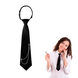 Luckyvestir Womens Tie, Pre Tied Black Ties for Women Adjustable Womens necktie Punk Style (black 2)