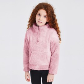 QPANCY Kids Pink Sherpa Pullover Girls Fuzzy Fleece Hoodie Jacket Oversized Sweater Clothes,size 8 9