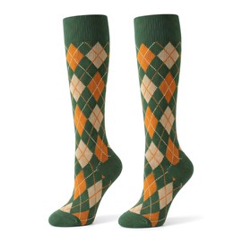 RosyClouds Womens Girls Knee High Socks Green Vintage Argyle Novelty Socks