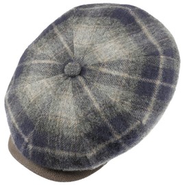 Stetson Hatteras Lambswool Check Flat Cap Men - Made in The EU hat with Peak, Lining Winter Autumn-Winter - 61 cm Navy