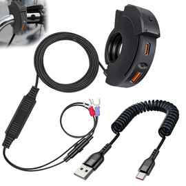 BORDEAG USB C Socket 12 V Motorcycle Charger, USB Socket Motorcycle, 48 W QC3.0 USB-A and PD Type-C, Moto Phone Charger, Waterproof Dual Charging Socket for DC 12 V/24 V Moto/Boat/Beach Bikes