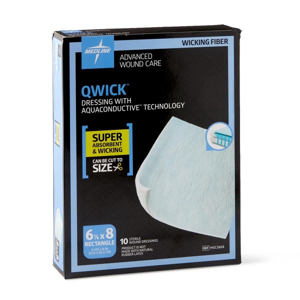 Medline Qwick Nonadhesive Superabsorbent Wound Dressings, 6.125" x 8" -
