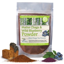 Maine Chaga & Wild Blueberry Tea Powder - Herbal Superfood Blend | 100% Wild-Harvested USA & Canadian Grown Chaga | 1.5oz | Caffeine-Free, Antioxidant-Rich | 200+ Servings | 100% Natural, No Additives