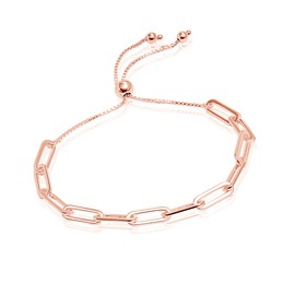 LeCalla 925 Sterling Silver Rose-Gold Plated Italian Solid Adjustable Bolo Slider Paperclip Link Chain Bracelet for Women
