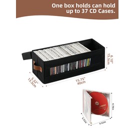 Coorganisers 4 Packs CD Storage Box with Visible Window, Stackable CD Case Holder with Dustproof Lid and Handles, Holds Up to 148 CDs in Full Jewel Cases-15.75 x 6.10 x 5.31 Inches-Black