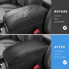 INTGET Center Console Cover for 2025 2026 Subaru Ascent Accessories 2019-2024 2020 2021 2022 2023 Car Leather Middle Armrest Arm Rest Box Lid Seat Cover Protector Saver (Black Stitches, 2019+)