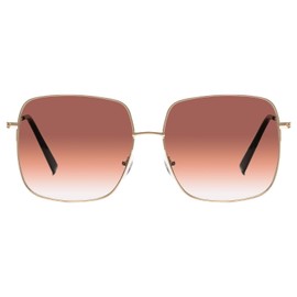 KAEOISFU Oversized Square Metal Reading Sunglasses for Women, Large UV400 Tinted Sun Reader, Fashionable Anti-UV Sunglasses with Large Frame, Golden Brown