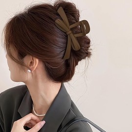Qiubaoll Large Ribbon Hair Clip Lightweight Cute Hair Accessories Daily Bath (Dark Brown)