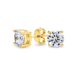 Classic For Women And Men Cubic Zirconia Colorless CZ Solitaire Stud Earrings 925 Sterling Silver Gold Plated 8mm