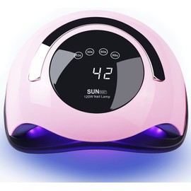 W&H Lámpara de uñas LED UV, secador de uñas de gel de 120 W más rápido, lámpara de curado profesional para uñas de uñas y uñas de los pies con visualización táctil de 4 temporizadores (Sun BQ5T) (rosa)